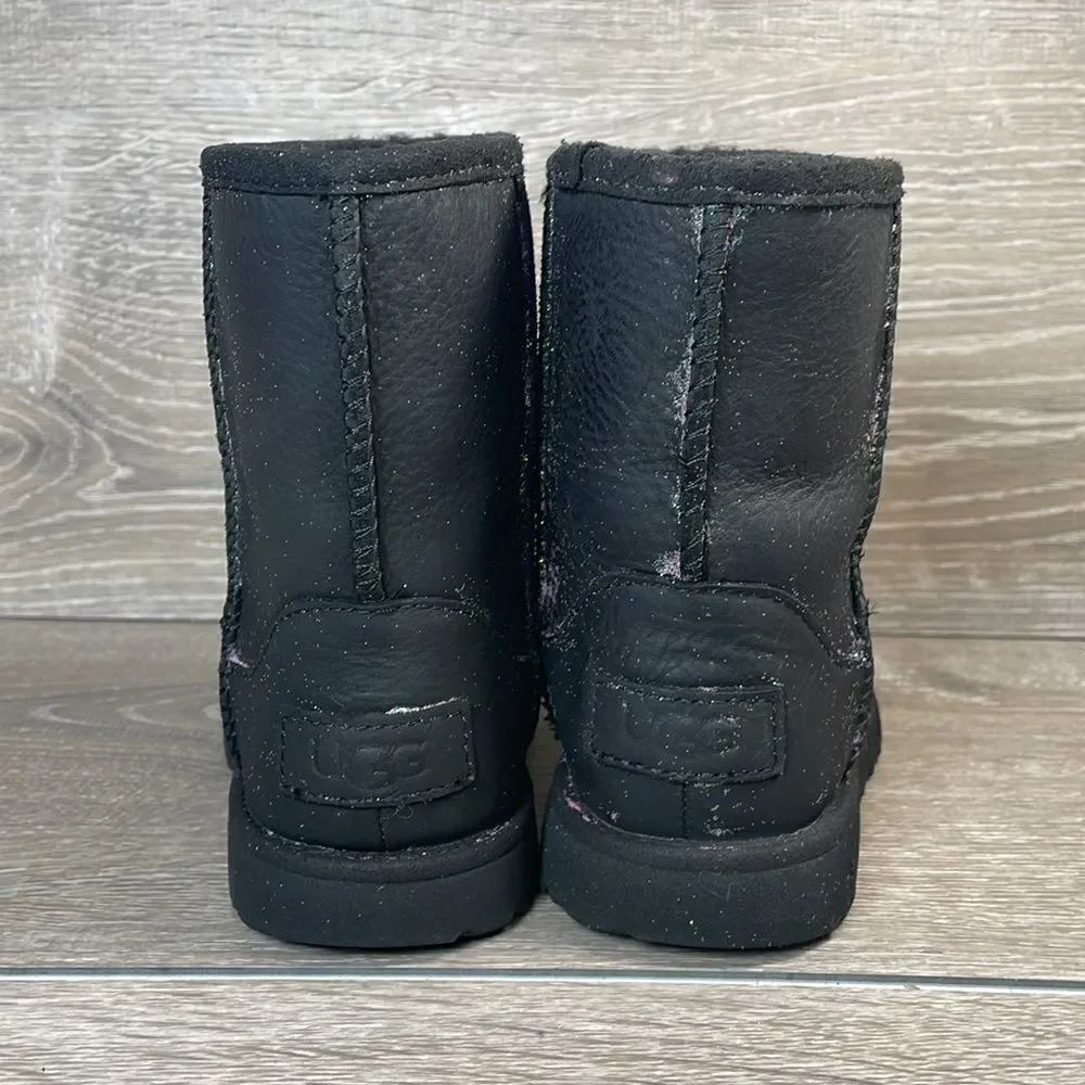 Ugg Kids Classic II Black Leather Sparkly Glitter Toddler Girl Sz 10 Winter Boot